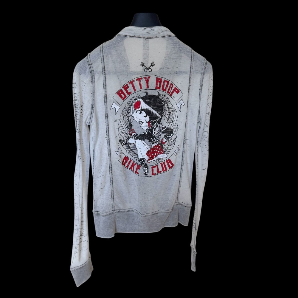 Universal Studios Betty Boop Bike Club Grey Burnout Moto Zip Up Jacket Large